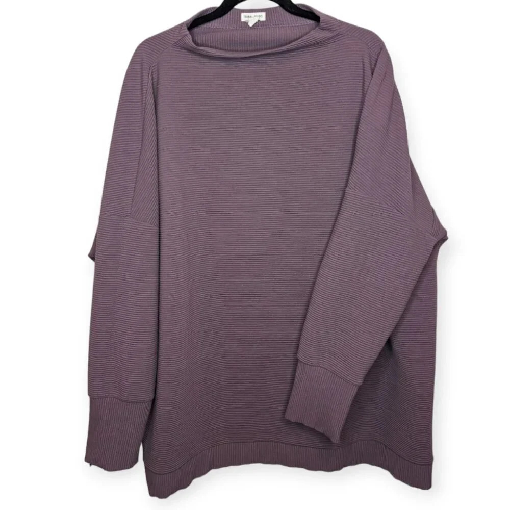 Tribal Jeans Purple Boat Turtle Neck Long Sleeve Ribbed Sweater XXL Plus Size